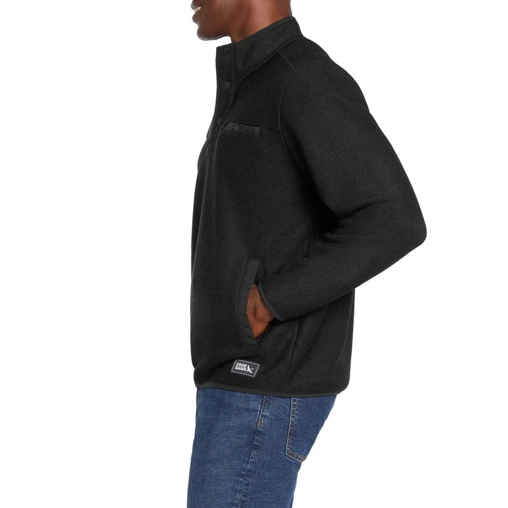 Eddie Bauer Mens Sweater Fleece Pullover‎ Jacket Black Large NWT